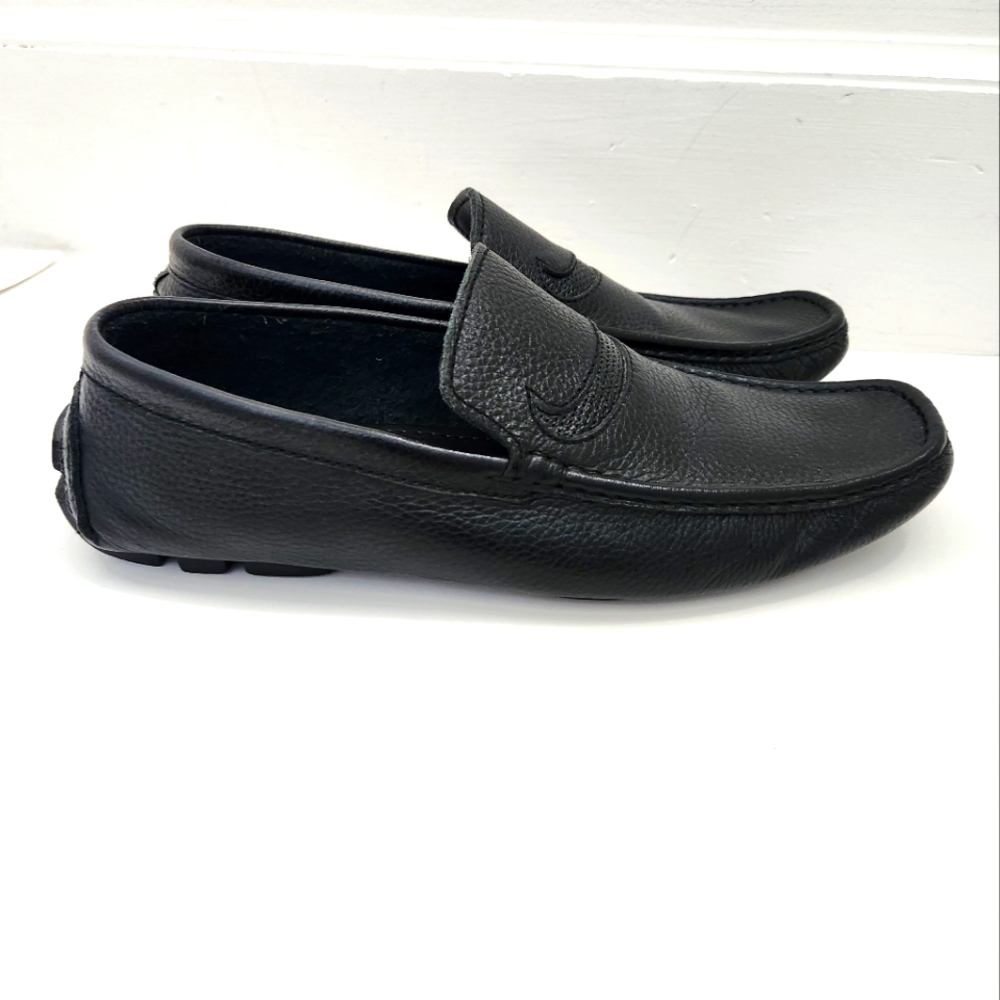 Luciano Carvari black pebbled leather driving loafer moccasin men size 41
